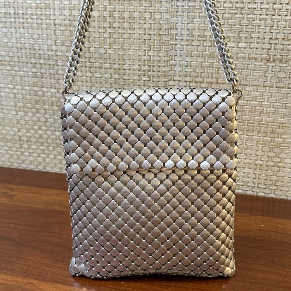 VTG 1940s Whiting & Davis Silver Aluminum Mesh Convertible Evening Bag USA